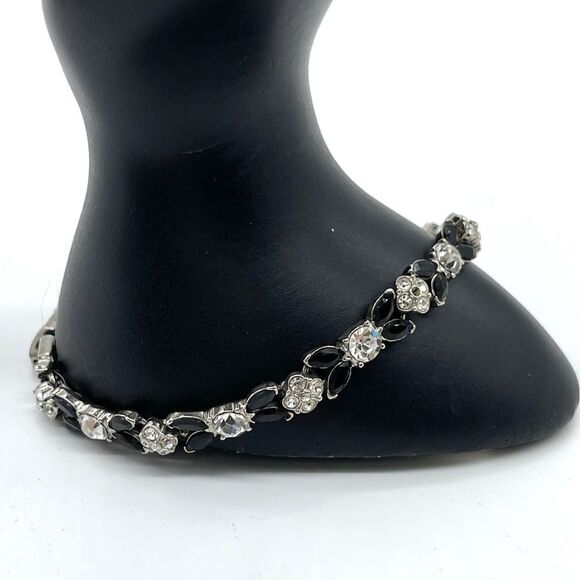 Monet Tennis Bracelet Silver Tone with accent Onyx and Crystals - Picture 7 of 7